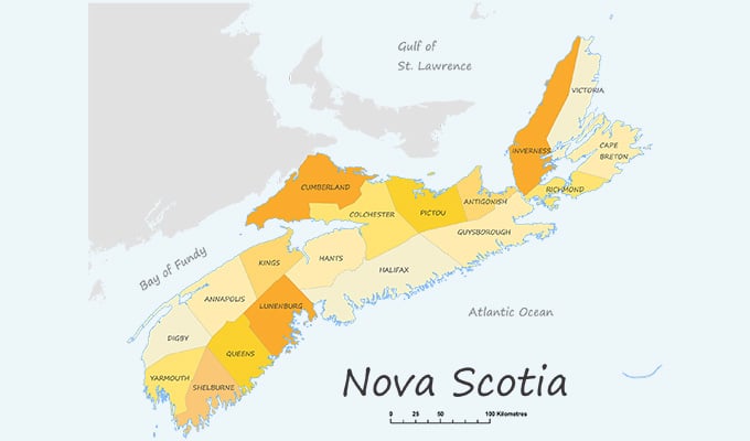 Nova Scotia Karte mit Gemeindebezirken, Nova Scotia County Grenzen - Immobilien Kanada