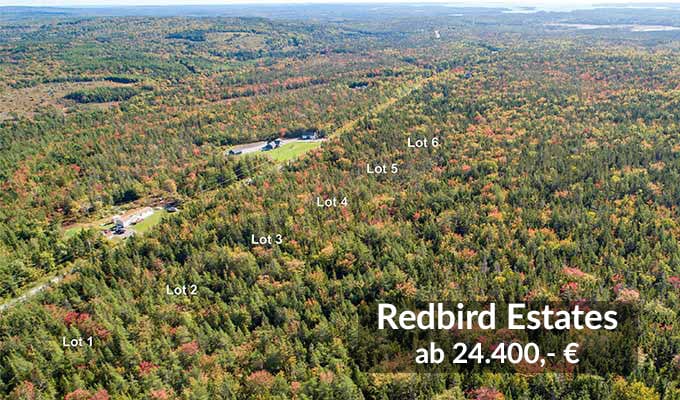 Luftaufnahme im Herbst Landerschließung in Kanada Redbird Estates